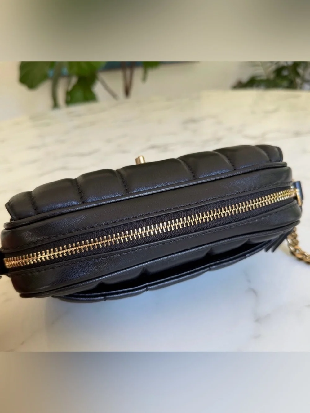 Tory Burch Kira Quilted Leather Mini Camera Crossbody Bag Black / Gold